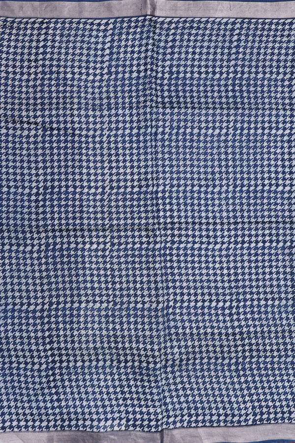 Tussar Silk Saree In Oxford Blue With Printed Design