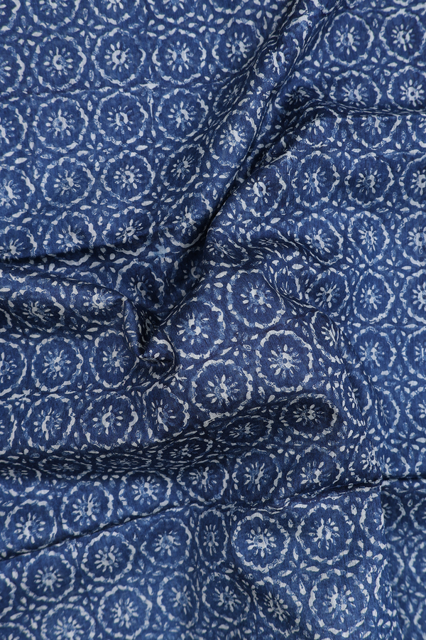 Tussar Silk Saree In Oxford Blue With Printed Design