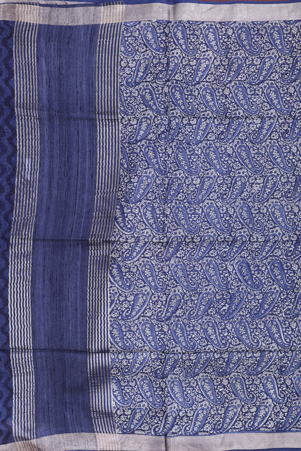 Tussar Silk Saree In Blue With Paisley Design