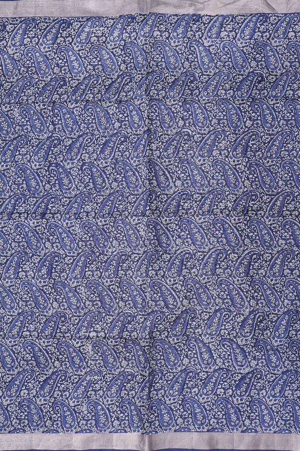 Tussar Silk Saree In Blue With Paisley Design