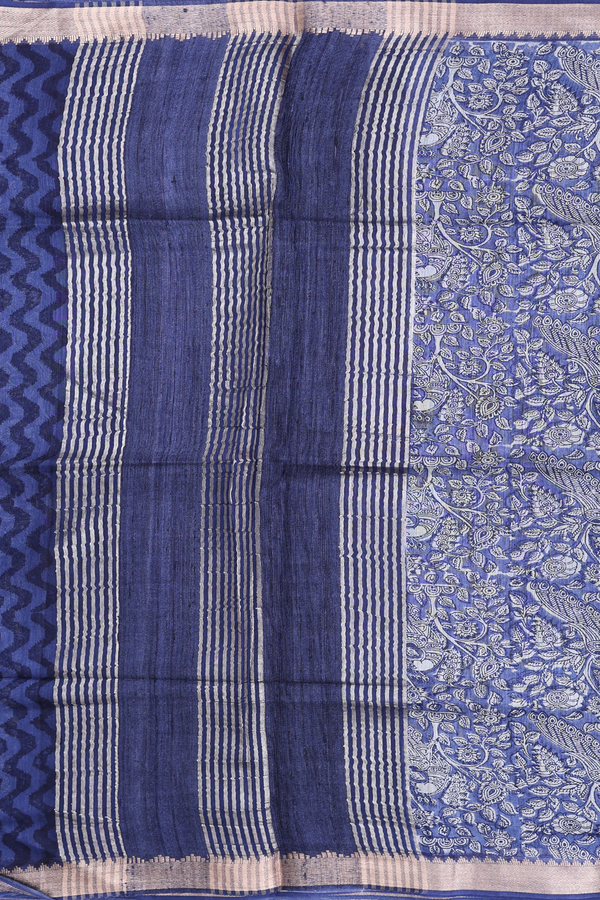 Chanderi Silk Cotton Saree In Blue With Peacock Design