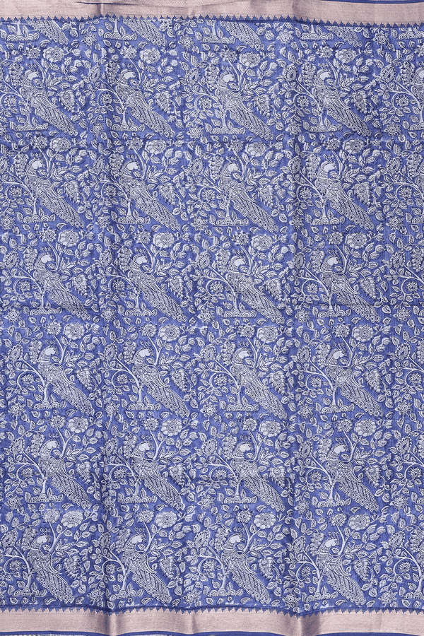 Chanderi Silk Cotton Saree In Blue With Peacock Design