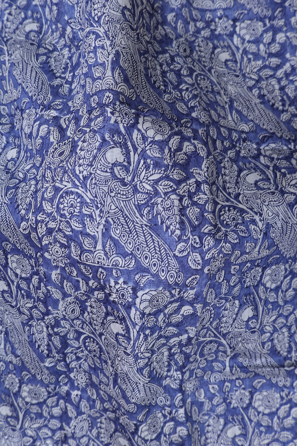 Chanderi Silk Cotton Saree In Blue With Peacock Design