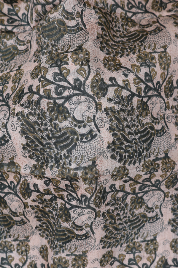 Tussar Silk Saree In Cream Color With Peacock Design