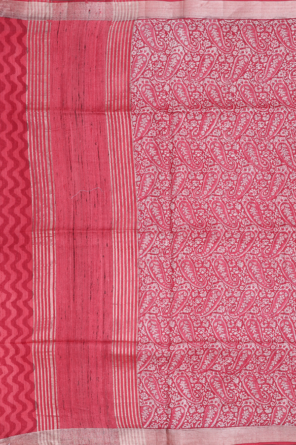 Tussar Silk Saree In Red With Paisley Design
