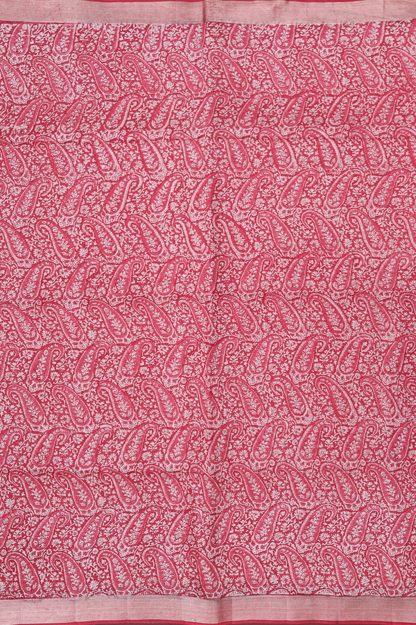 Tussar Silk Saree In Red With Paisley Design