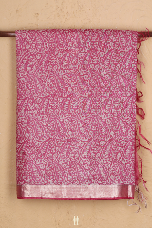 Tussar Silk Saree In Pink With Paisley Design