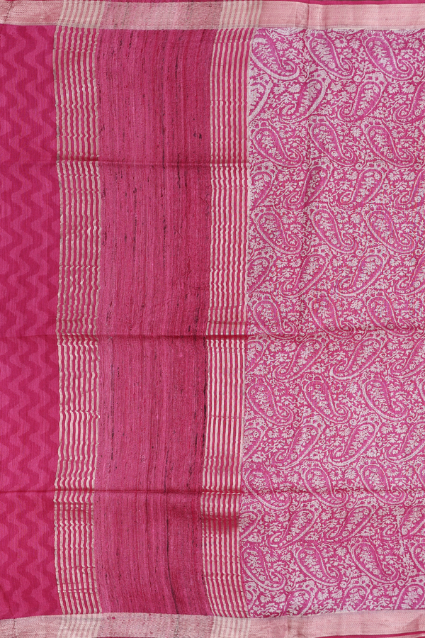 Tussar Silk Saree In Pink With Paisley Design