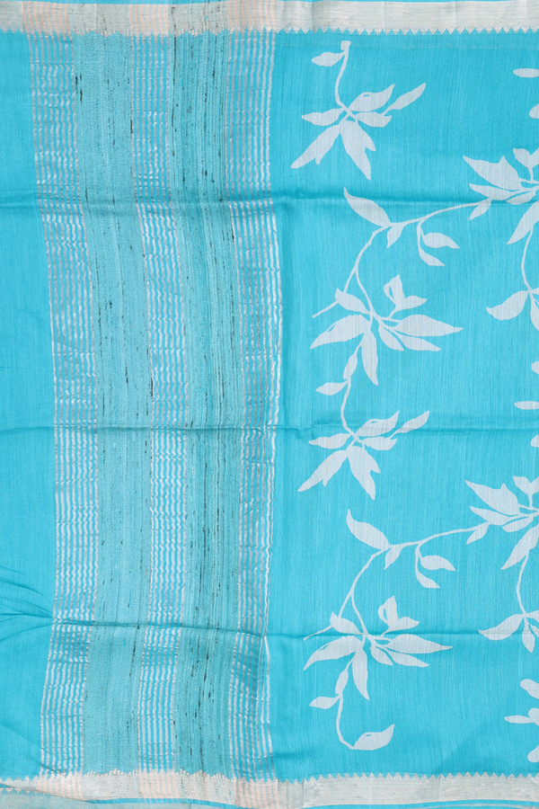 Tussar Silk Saree In Light Blue With Floral Design