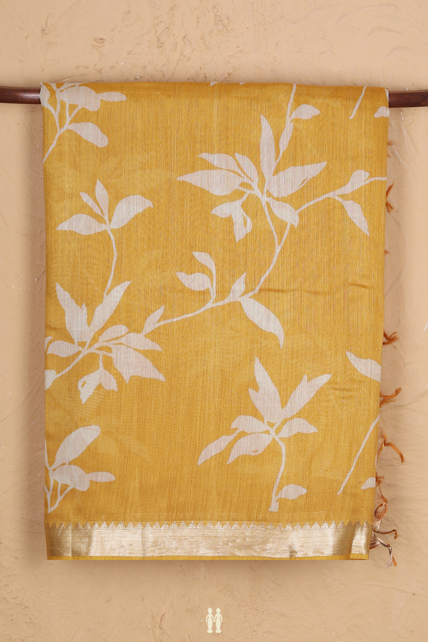Tussar Silk Saree In Yellow With Floral Printed Design