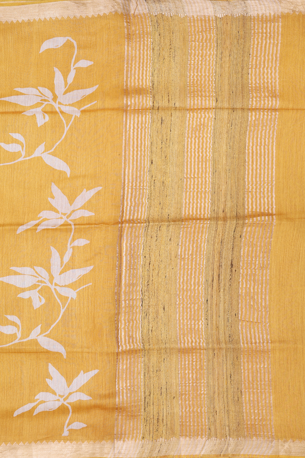 Tussar Silk Saree In Yellow With Floral Printed Design