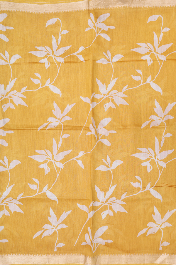 Tussar Silk Saree In Yellow With Floral Printed Design