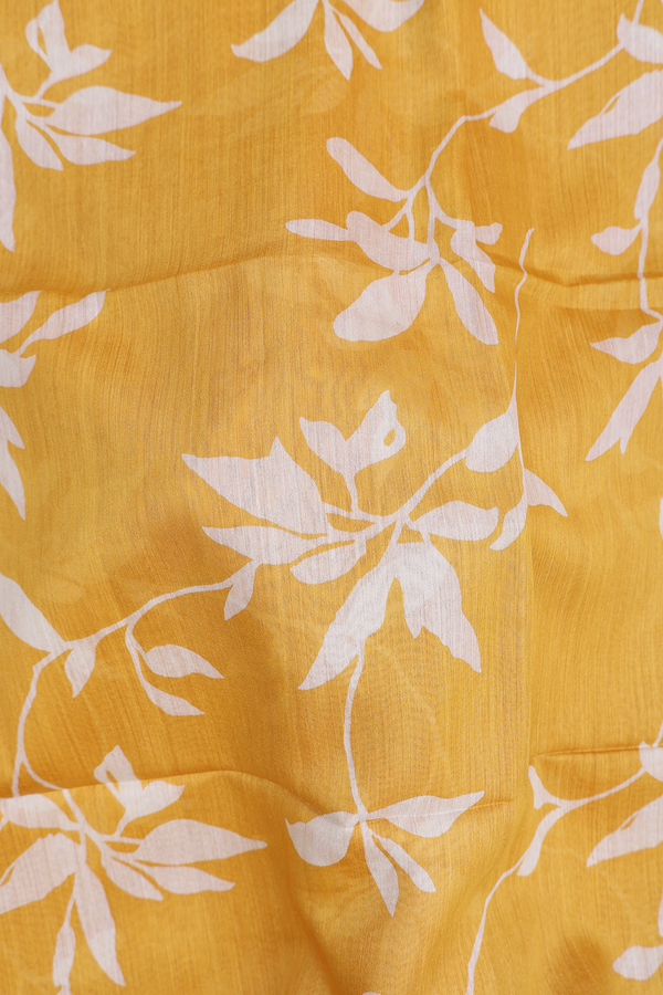 Tussar Silk Saree In Yellow With Floral Printed Design
