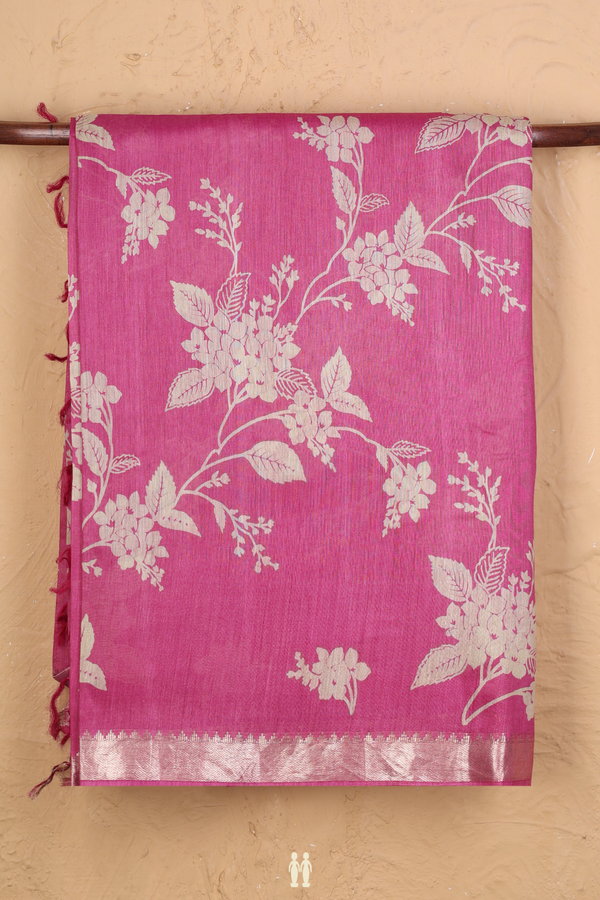 Tussar Silk Saree In Pink With Floral Printed Design