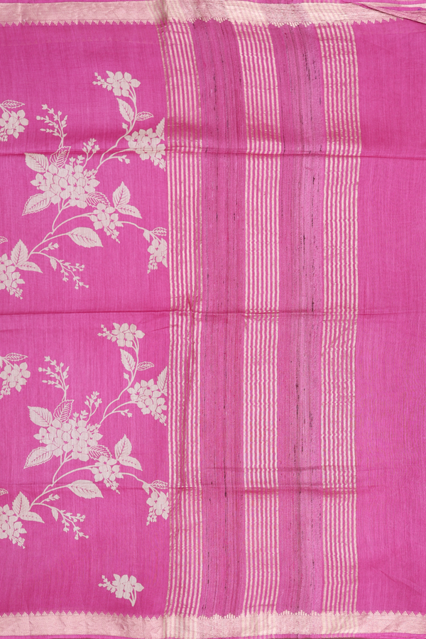 Tussar Silk Saree In Pink With Floral Printed Design