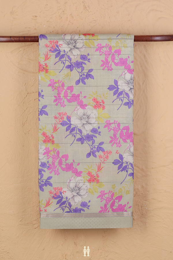 Tussar Silk Saree In Pastel Green With Floral Design