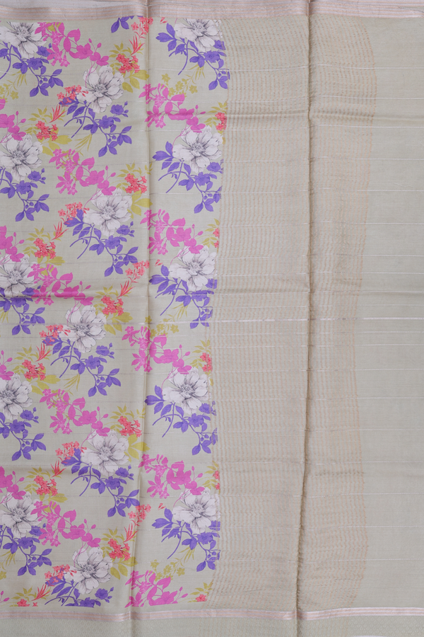 Tussar Silk Saree In Pastel Green With Floral Design