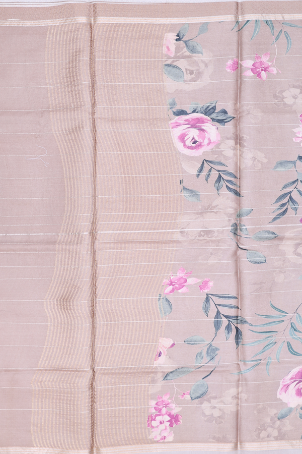Tussar Silk Saree In Dusty Brown With Floral Design
