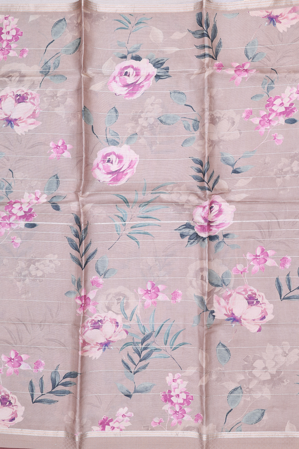 Tussar Silk Saree In Dusty Brown With Floral Design