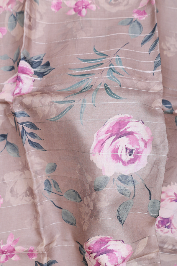 Tussar Silk Saree In Dusty Brown With Floral Design