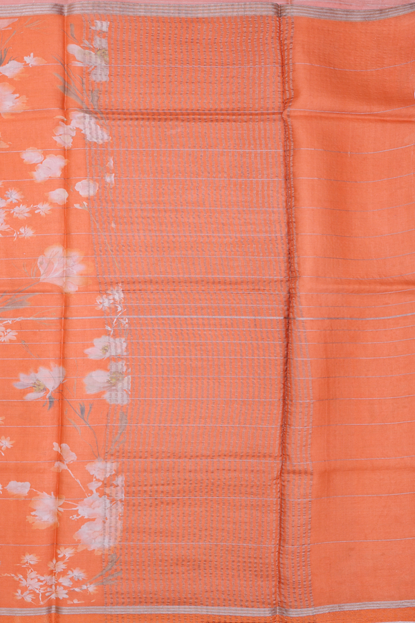 Tussar Silk Saree In Orange With Floral Design