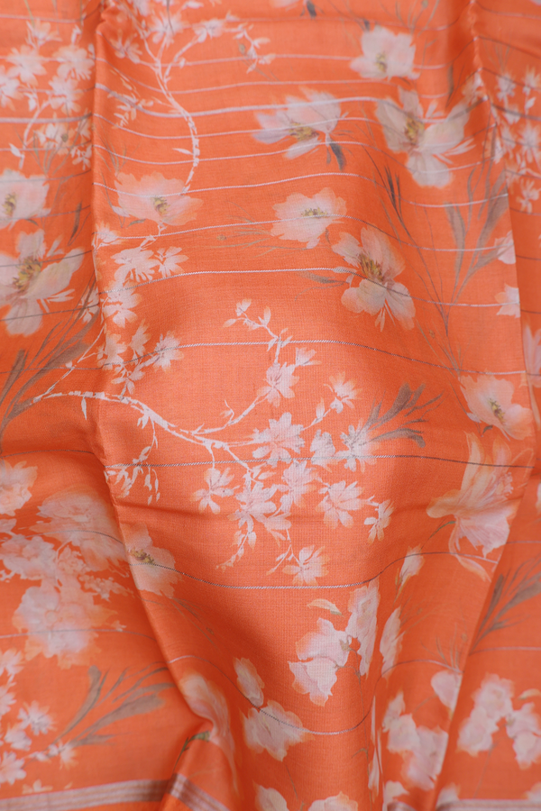 Tussar Silk Saree In Orange With Floral Design