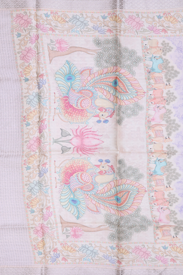 Tussar Silk Saree In Light Pink With Floral Printed Design