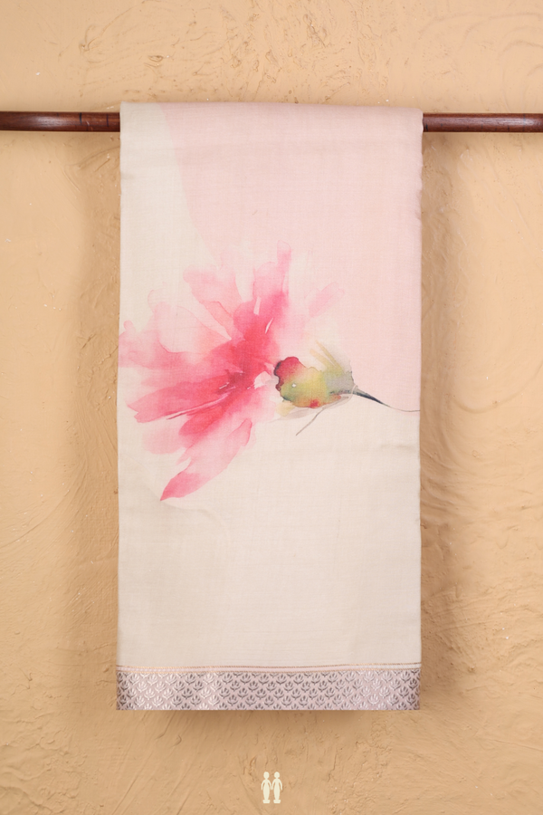 Tussar Silk Saree In Cream And Peach With Floral Design