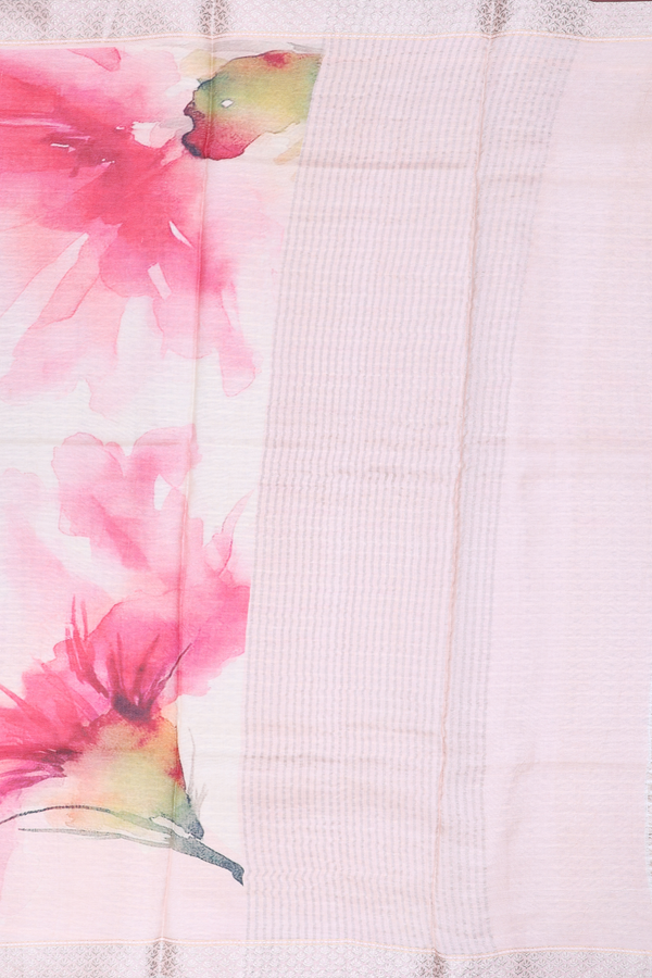 Tussar Silk Saree In Cream And Peach With Floral Design