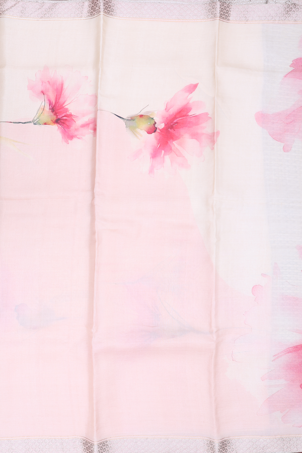 Tussar Silk Saree In Cream And Peach With Floral Design