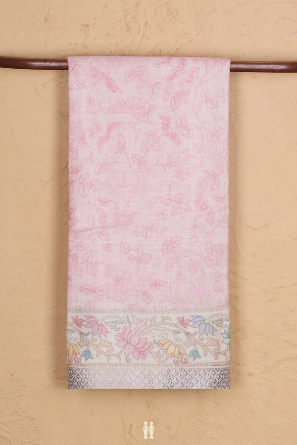 Tussar Silk Saree In Pastel Pink With Floral Design