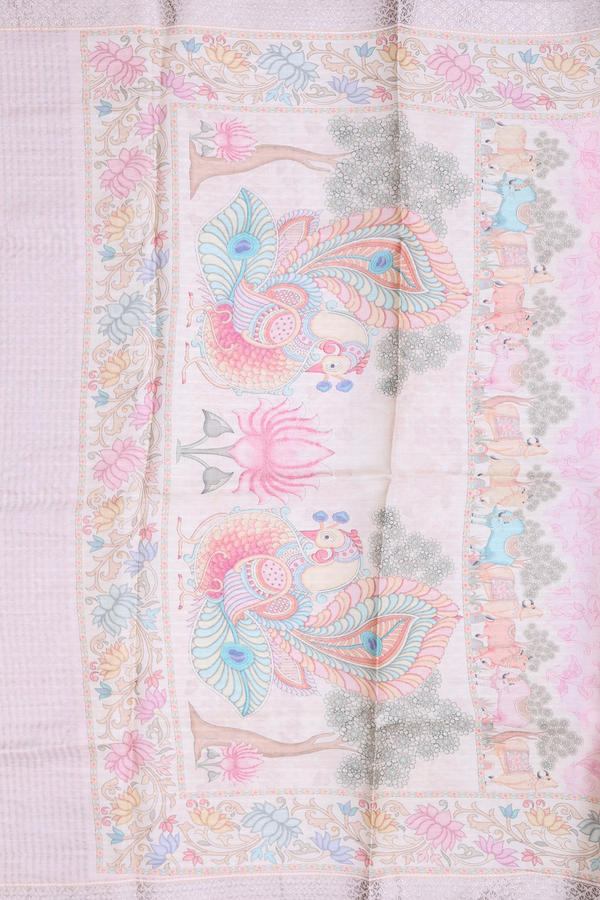 Tussar Silk Saree In Pastel Pink With Floral Design
