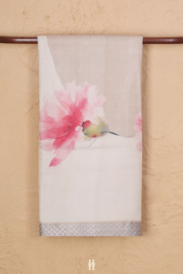 Tussar Silk Saree In Cream Color With Floral Design