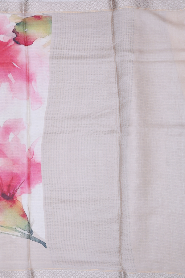 Tussar Silk Saree In Cream Color With Floral Design