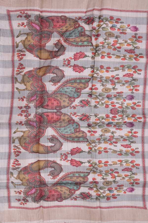 Tussar Silk Saree In Multicolor With Checks Design