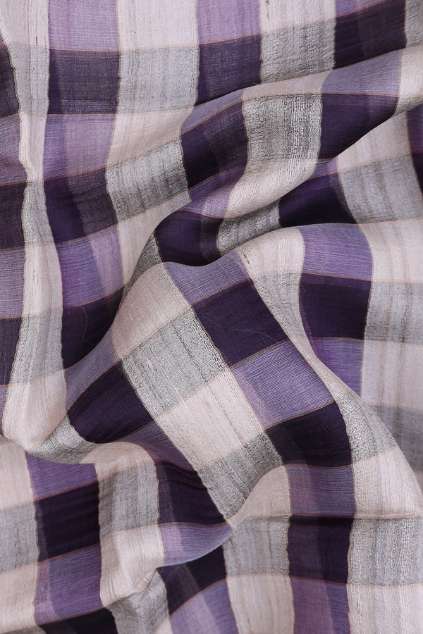 Tussar Silk Saree In Multicolor With Checks Design