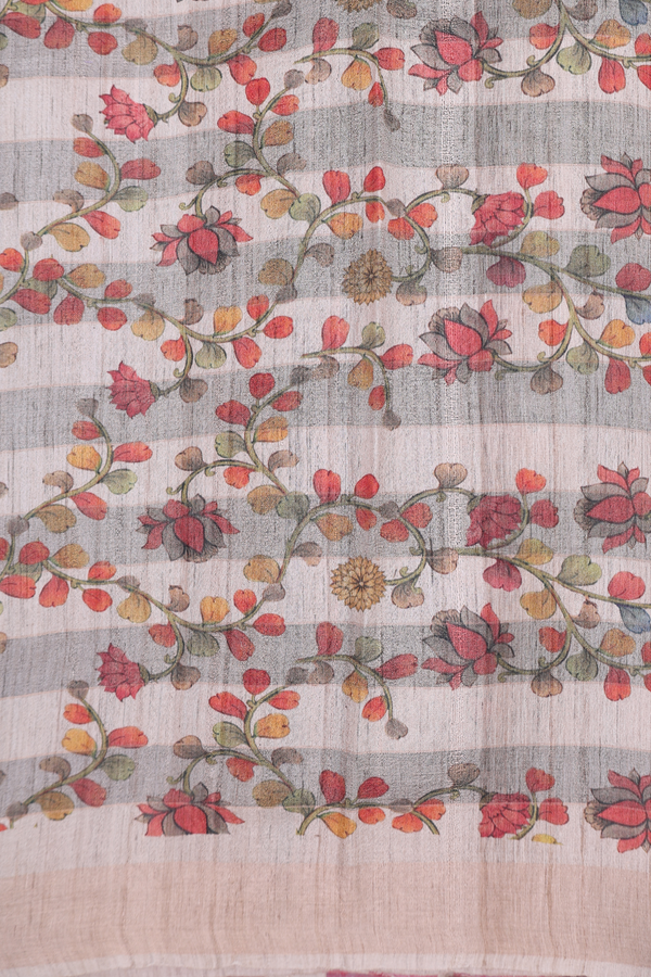 Tussar Silk Saree In Red And Cream With Checks Design