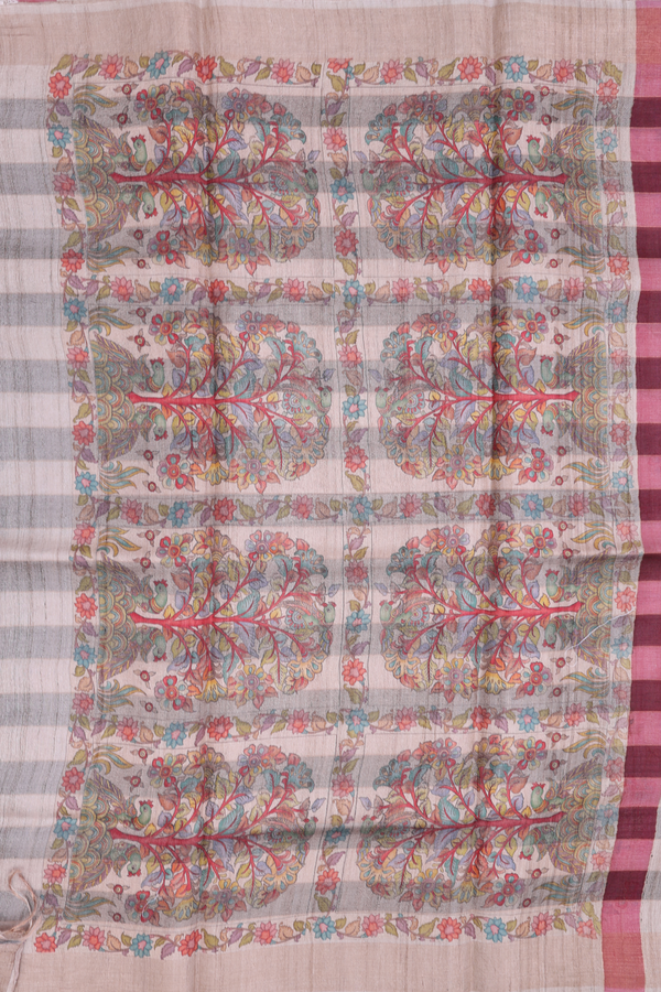 Tussar Silk Saree In Multicolor With Checks Design