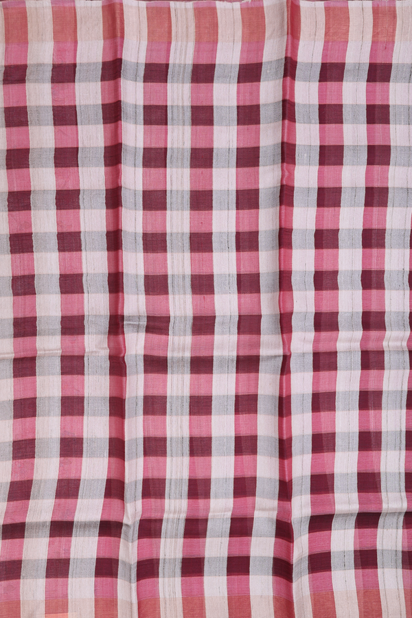 Tussar Silk Saree In Multicolor With Checks Design