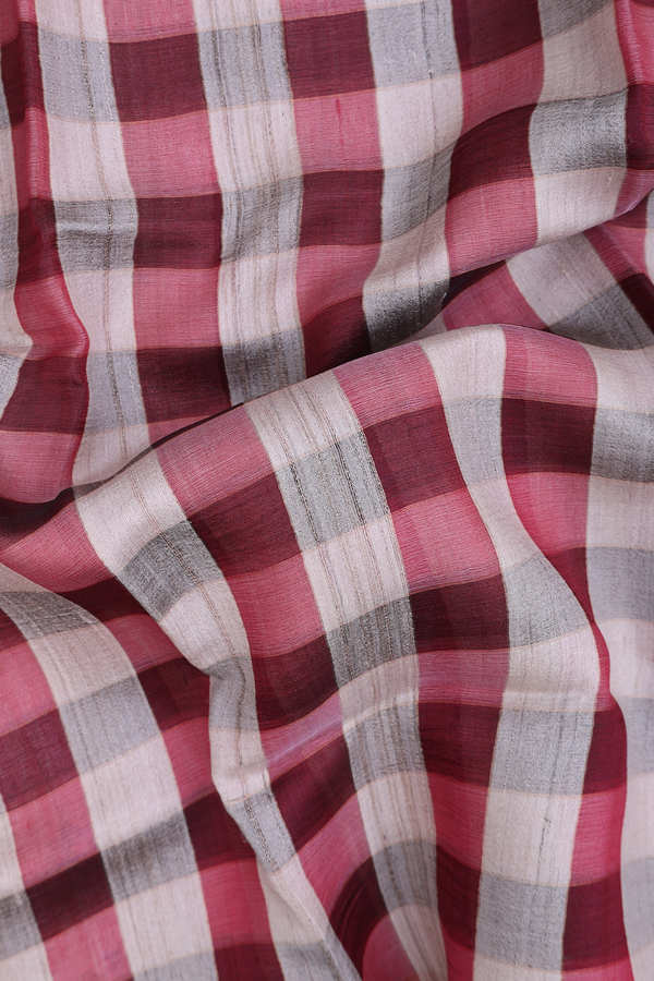 Tussar Silk Saree In Multicolor With Checks Design