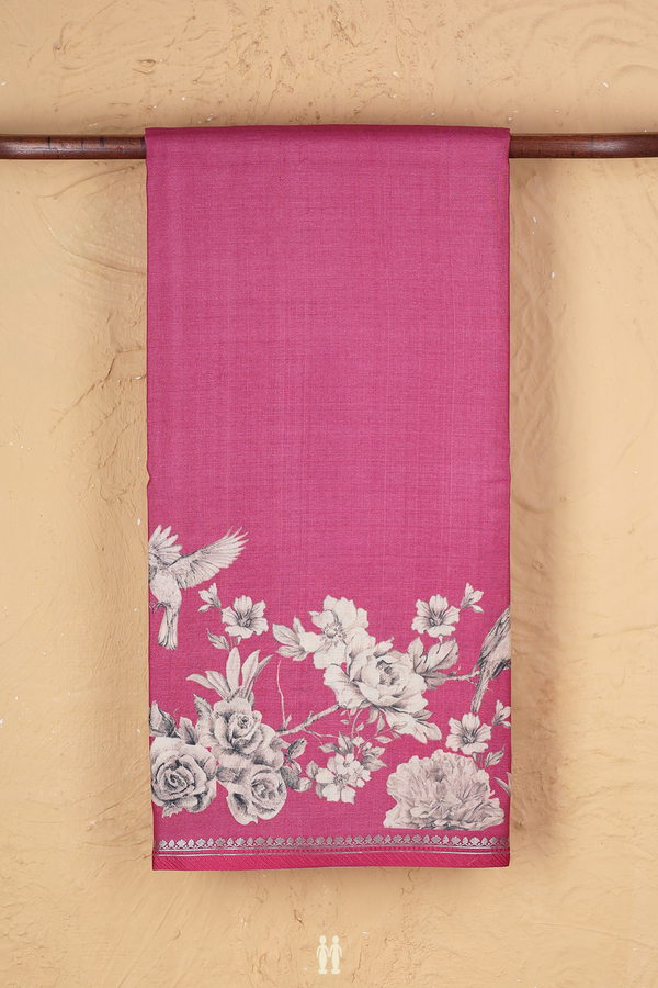 Tussar Silk Saree In Pink With Floral Printed Design