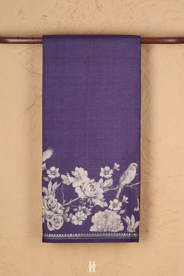 Tussar Silk Saree In Plain Purple With Floral Border
