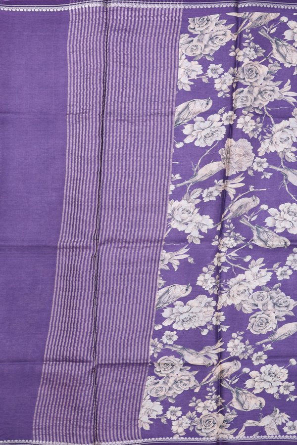 Tussar Silk Saree In Plain Purple With Floral Border
