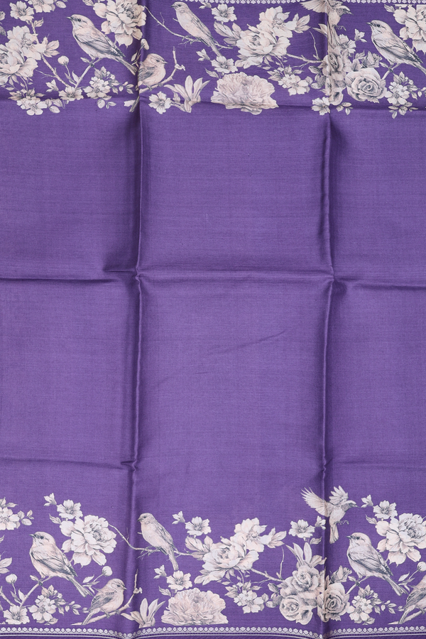 Tussar Silk Saree In Plain Purple With Floral Border