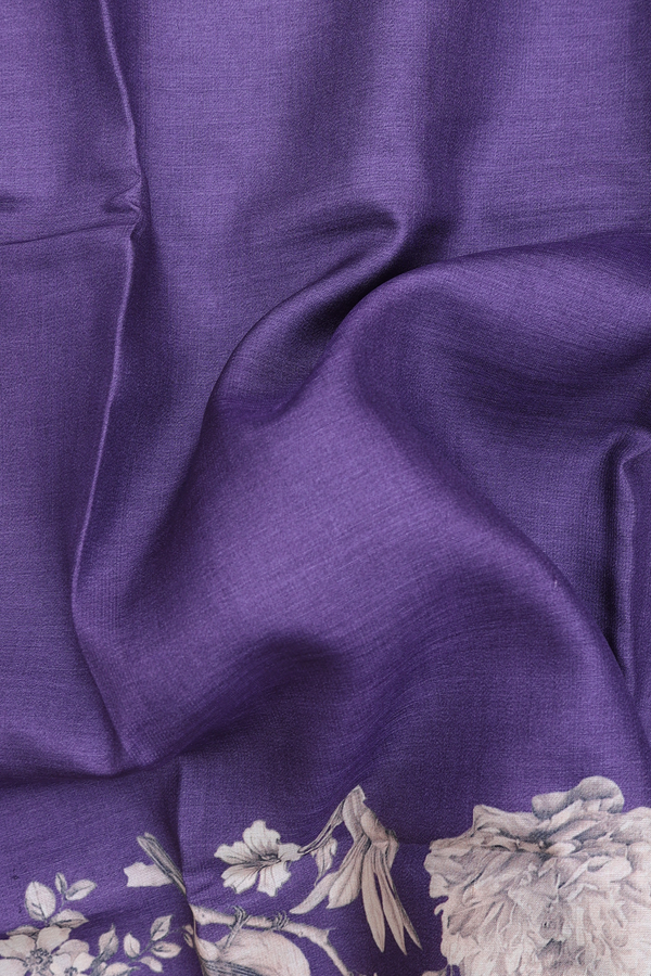 Tussar Silk Saree In Plain Purple With Floral Border