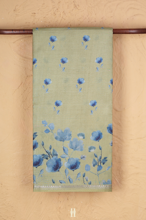 Tussar Silk Saree In Moss Green With Floral Buttas