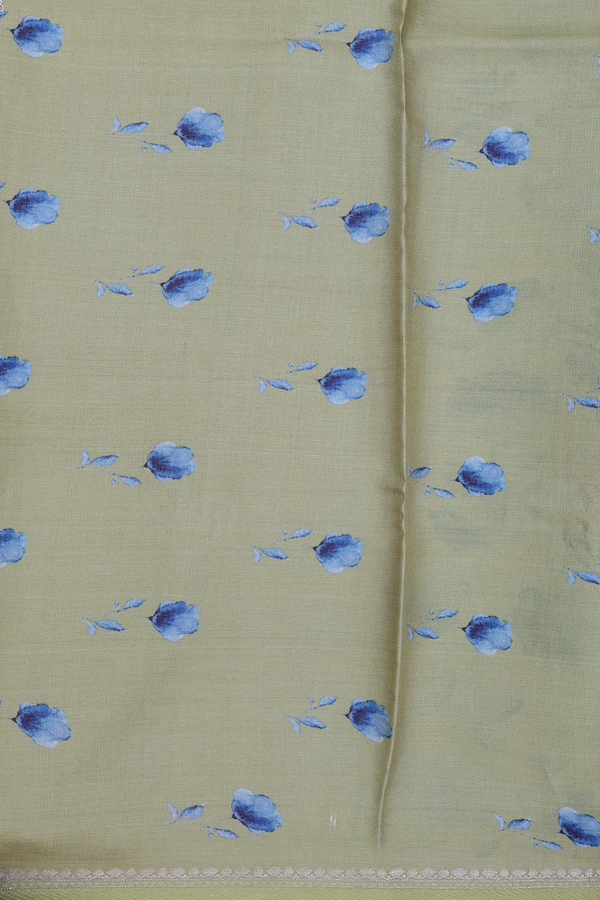 Tussar Silk Saree In Moss Green With Floral Buttas
