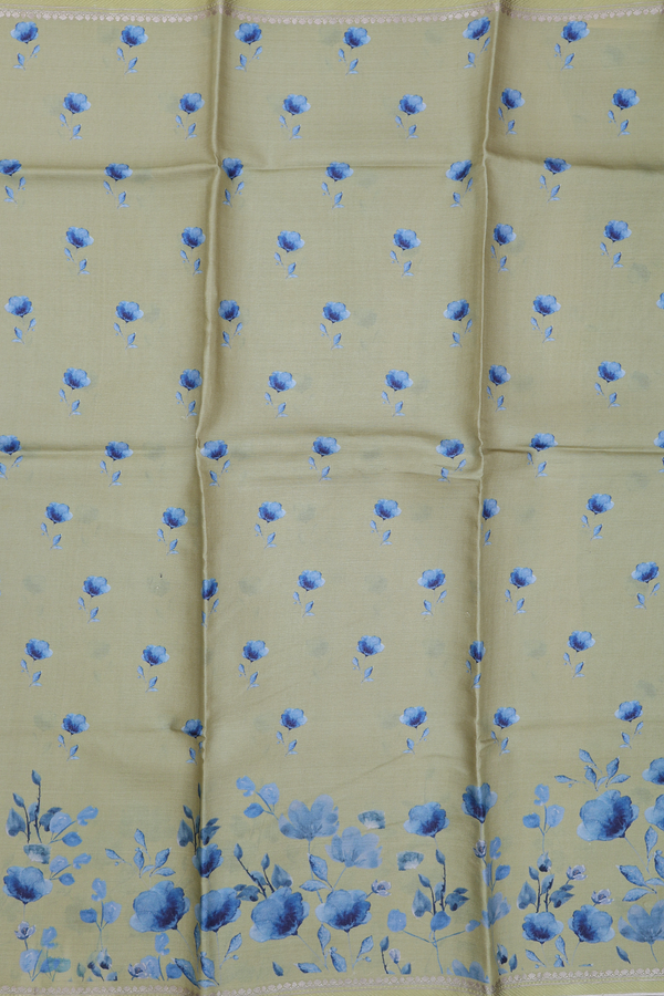 Tussar Silk Saree In Moss Green With Floral Buttas