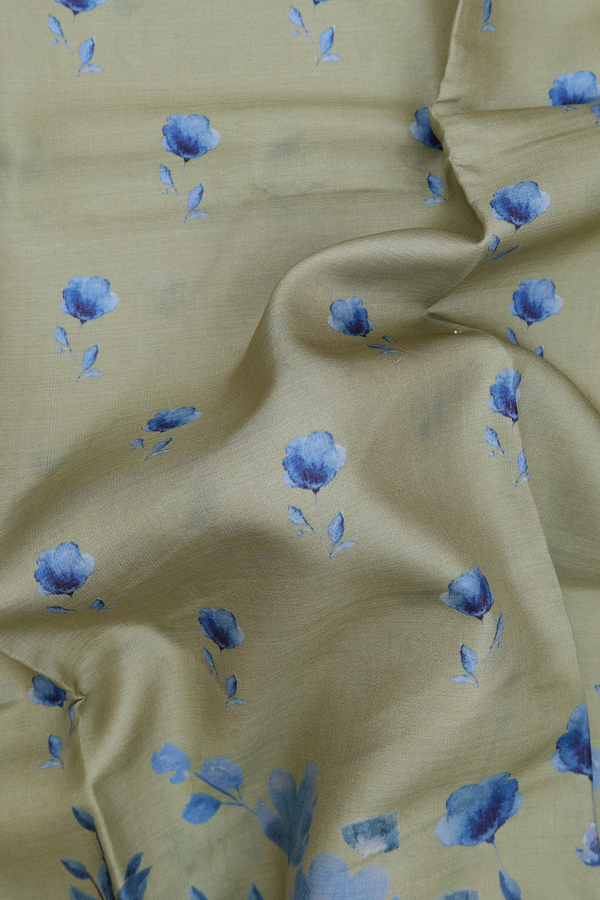 Tussar Silk Saree In Moss Green With Floral Buttas