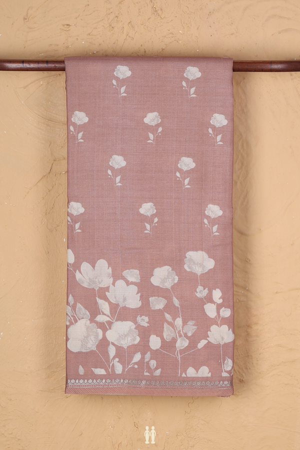 Tussar Silk Saree In Brown With Floral Design